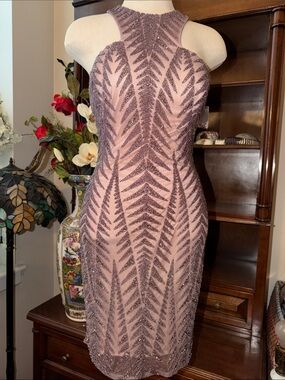 Vintage Scala Nude Elegant Pink Beaded Sheath Dress size 2